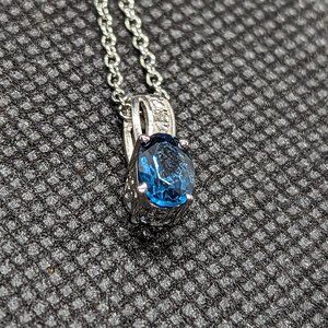 Neptune Blue Topaz or Blue Tourmaline in Sterling Silver .925 Necklac